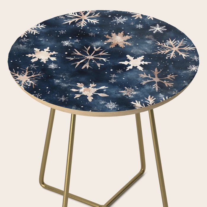 Dark Blue Night Gold Winter Snowflakes Watercolor Illustration Side Table Gallery Image 2