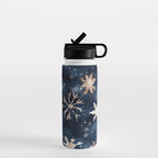 Dark Blue Night Gold Winter Snowflakes Watercolor Illustration Water Bottle Gallery Image 1