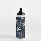 Dark Blue Night Gold Winter Snowflakes Watercolor Illustration Water Bottle Gallery Image 2