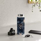 Dark Blue Night Gold Winter Snowflakes Watercolor Illustration Water Bottle Gallery Image 4