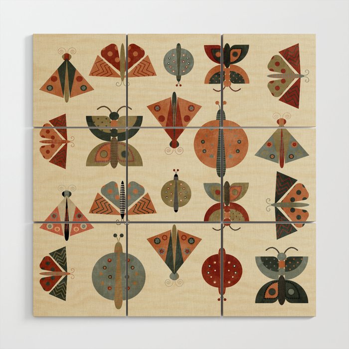moths retro geo fall abstract Wood Wall Art Gallery Image 1