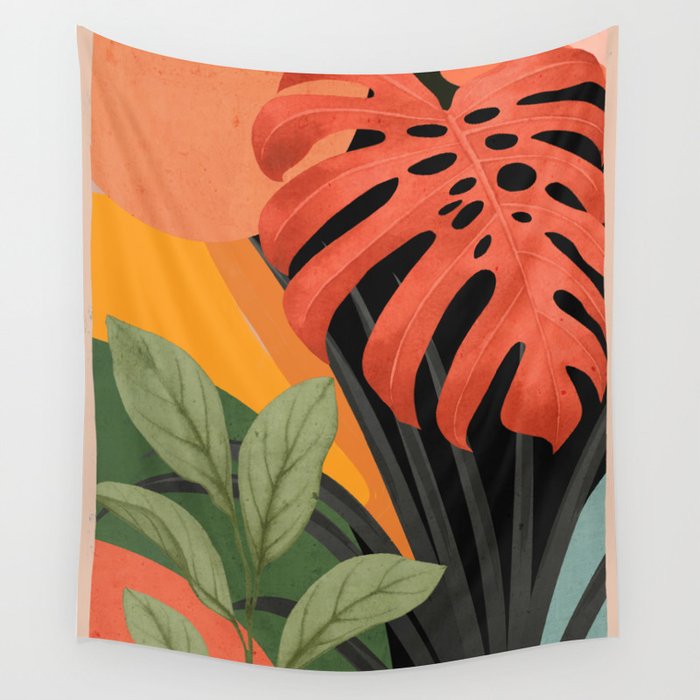 Abstract Art Tropical Leaves 109 Wall Tapestry Gallery Image 1