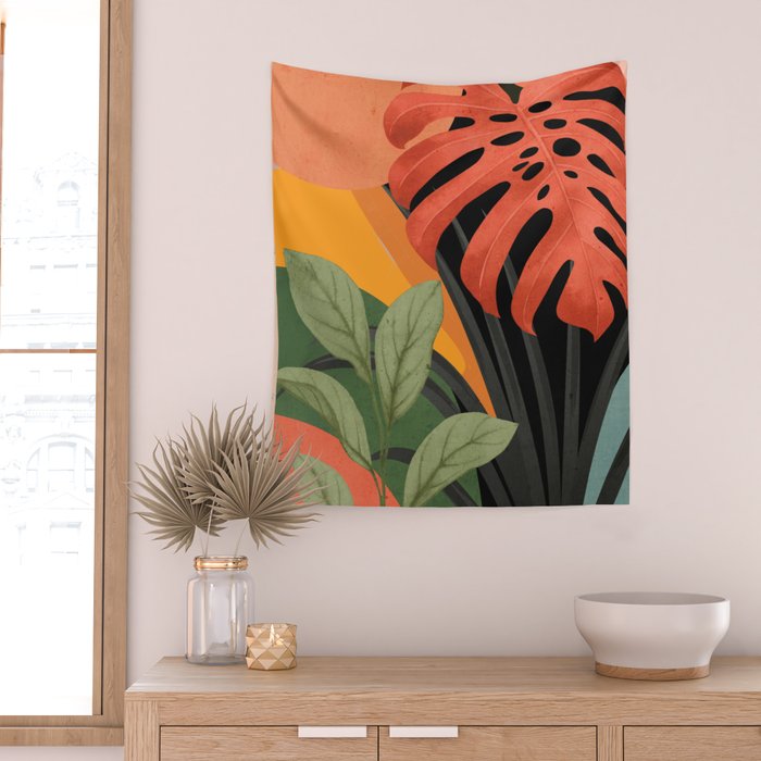 Abstract Art Tropical Leaves 109 Wall Tapestry Gallery Image 2