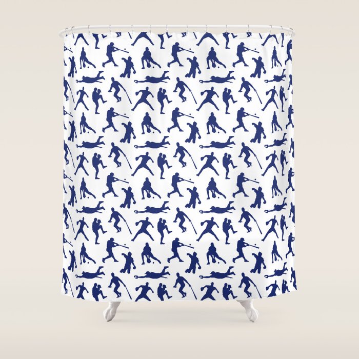Blue Baseball Players Shower Curtain Gallery Image 1