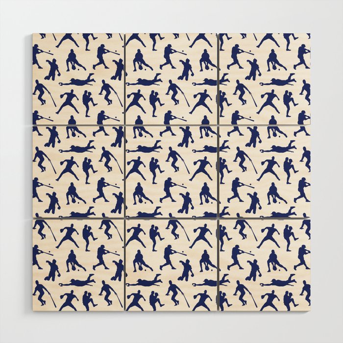 Blue Baseball Players Wood Wall Art Gallery Image 1