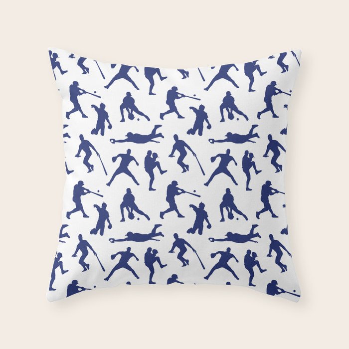 Blue Baseball Players Throw Pillow Gallery Image 6