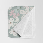 Soft meadow blooms - muted mint, dusty green, pink and beige floral pattern Throw Blanket Gallery Image 3