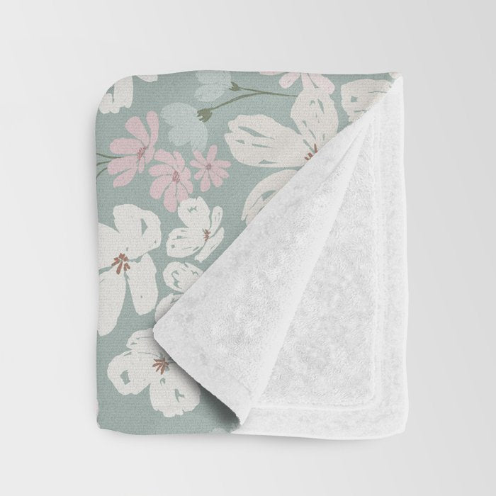 Soft meadow blooms - muted mint, dusty green, pink and beige floral pattern Throw Blanket Gallery Image 3