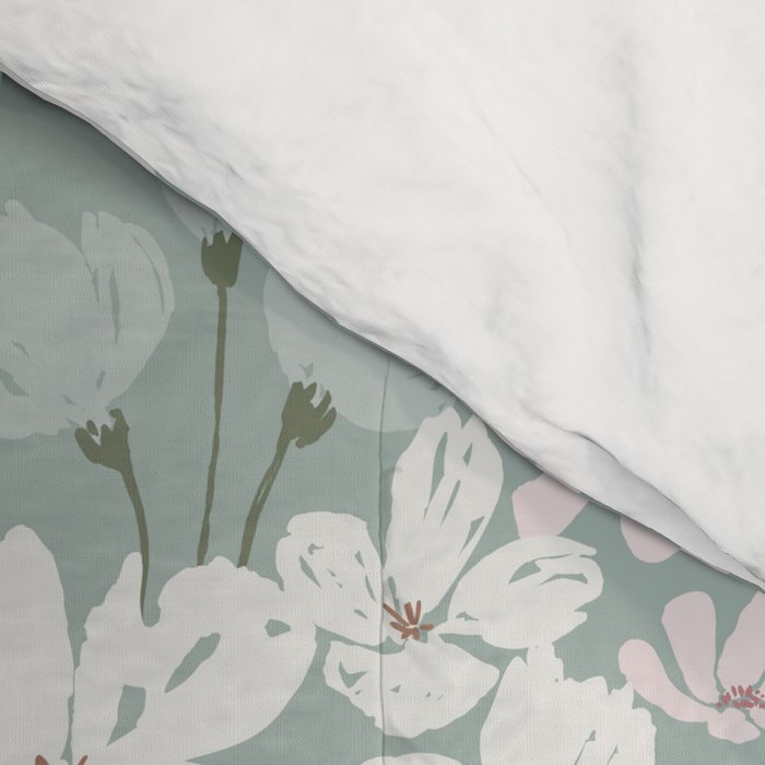 Soft meadow blooms - muted mint, dusty green, pink and beige floral pattern Comforter Gallery Image 4