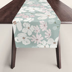 Soft meadow blooms - muted mint, dusty green, pink and beige floral pattern Table Runner Gallery Image 1