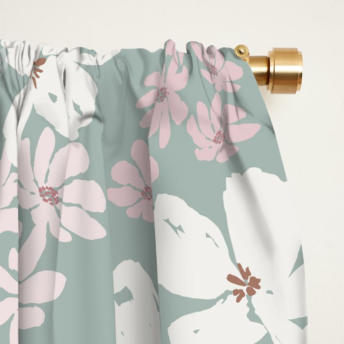 Soft meadow blooms - muted mint, dusty green, pink and beige floral pattern Window Curtain Gallery Image 2