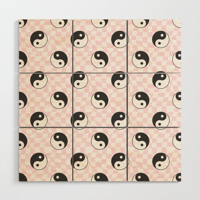 Yin yang checkered pattern Wood Wall Art Gallery Image 1