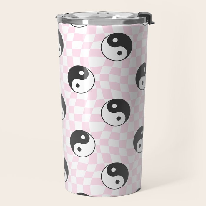 Yin yang checkered pattern Travel Mug Gallery Image 2
