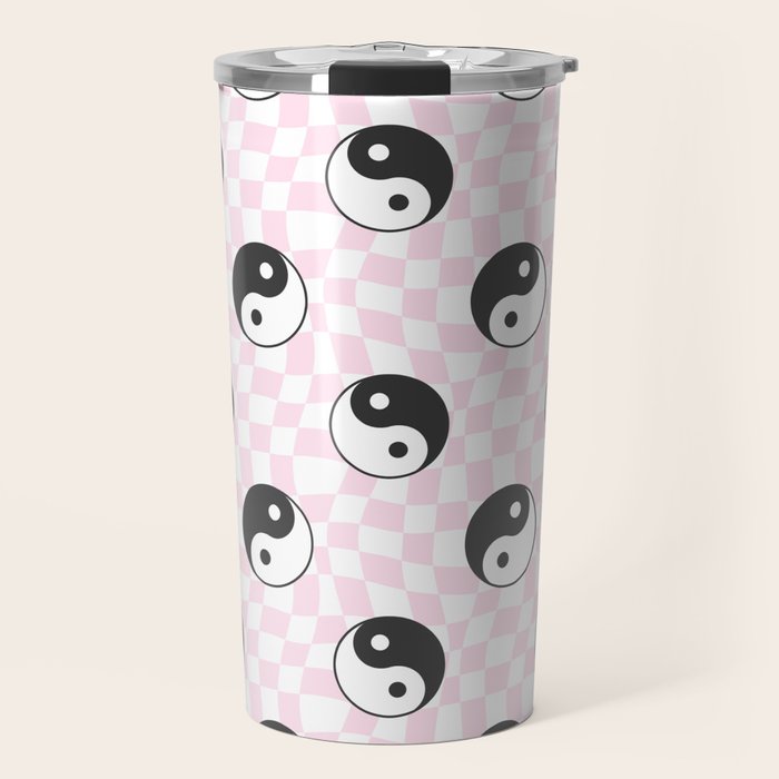 Yin yang checkered pattern Travel Mug Gallery Image 1