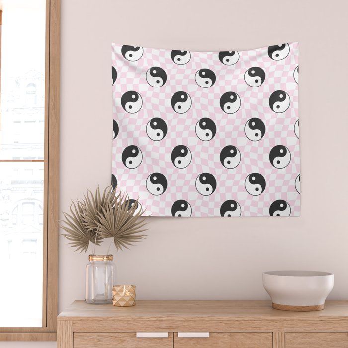 Yin yang checkered pattern Wall Tapestry Gallery Image 2