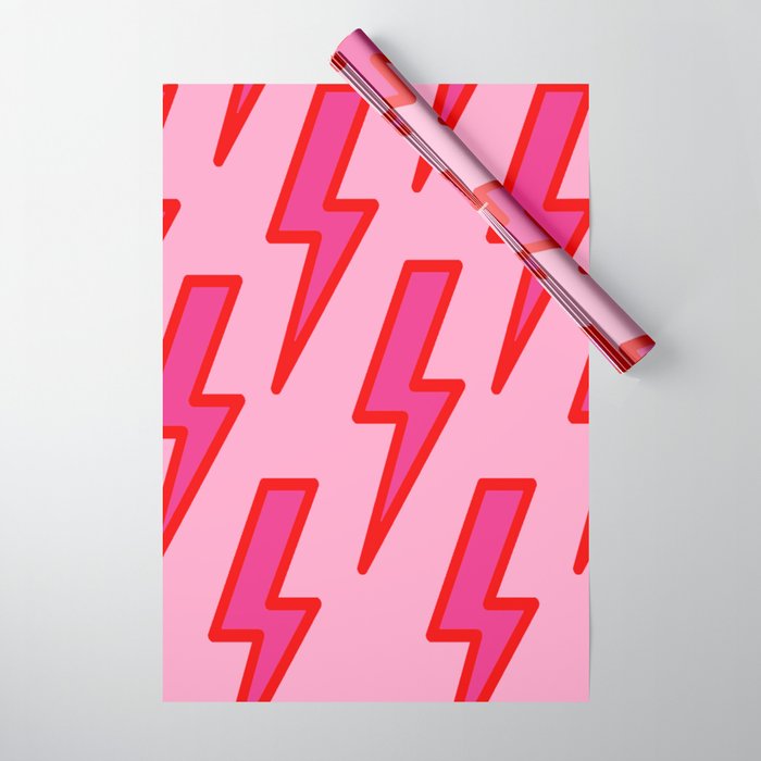 Pink and Red Y2k Lightning Bolt Wallpaper - Preppy Aesthetic Wrapping Paper Gallery Image 1