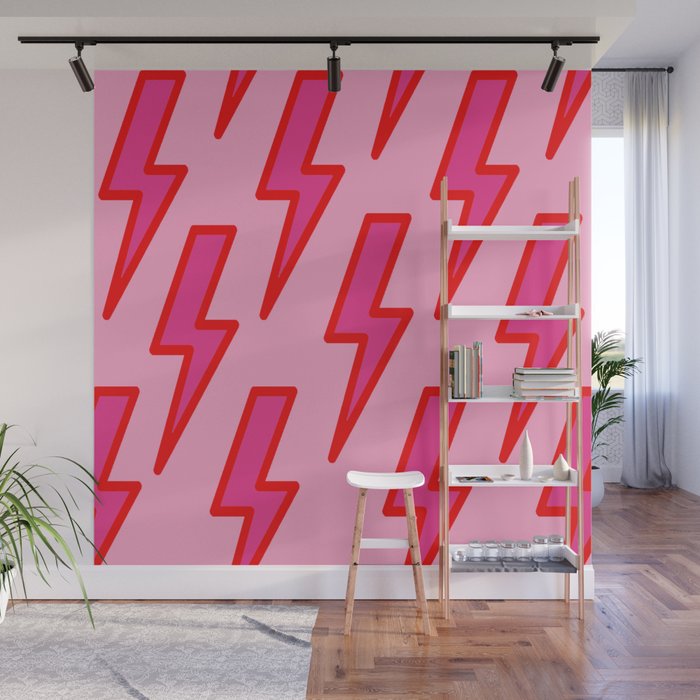 Pink and Red Y2k Lightning Bolt Wallpaper - Preppy Aesthetic Wall Mural Gallery Image 1