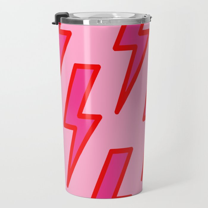 Pink and Red Y2k Lightning Bolt Wallpaper - Preppy Aesthetic Travel Mug Gallery Image 3