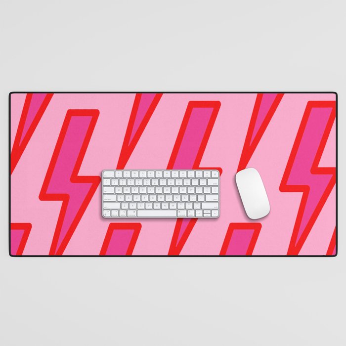 Pink and Red Y2k Lightning Bolt Wallpaper - Preppy Aesthetic Desk Mat Gallery Image 1