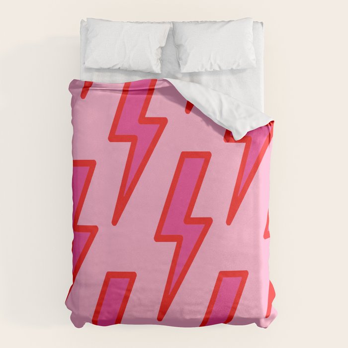 Pink and Red Y2k Lightning Bolt Wallpaper - Preppy Aesthetic Duvet Cover Gallery Image 6