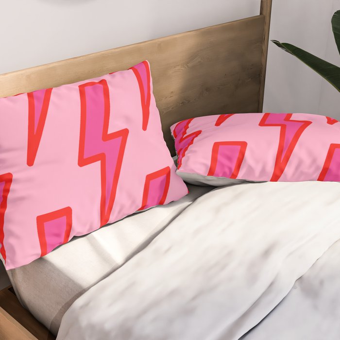 Pink and Red Y2k Lightning Bolt Wallpaper - Preppy Aesthetic Pillow Sham Gallery Image 2