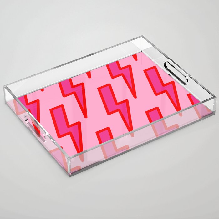 Pink and Red Y2k Lightning Bolt Wallpaper - Preppy Aesthetic Acrylic Tray Gallery Image 1