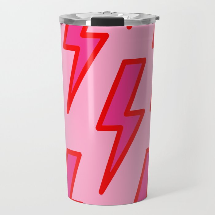 Pink and Red Y2k Lightning Bolt Wallpaper - Preppy Aesthetic Travel Mug Gallery Image 1