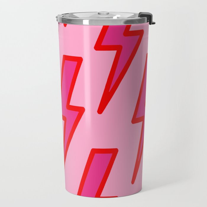 Pink and Red Y2k Lightning Bolt Wallpaper - Preppy Aesthetic Travel Mug Gallery Image 2