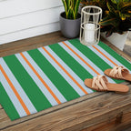 Bold Stripe Pattern in Green, Baby Blue, and Orange Outdoor Rug Gallery Image 2