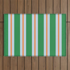 Bold Stripe Pattern in Green, Baby Blue, and Orange Outdoor Rug Gallery Image 1