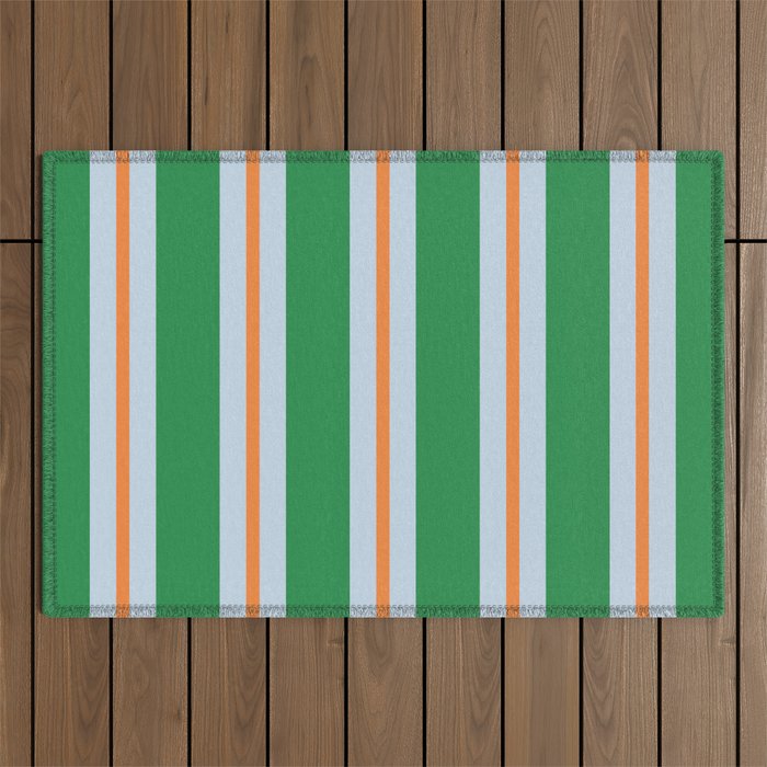 Bold Stripe Pattern in Green, Baby Blue, and Orange Outdoor Rug Gallery Image 1