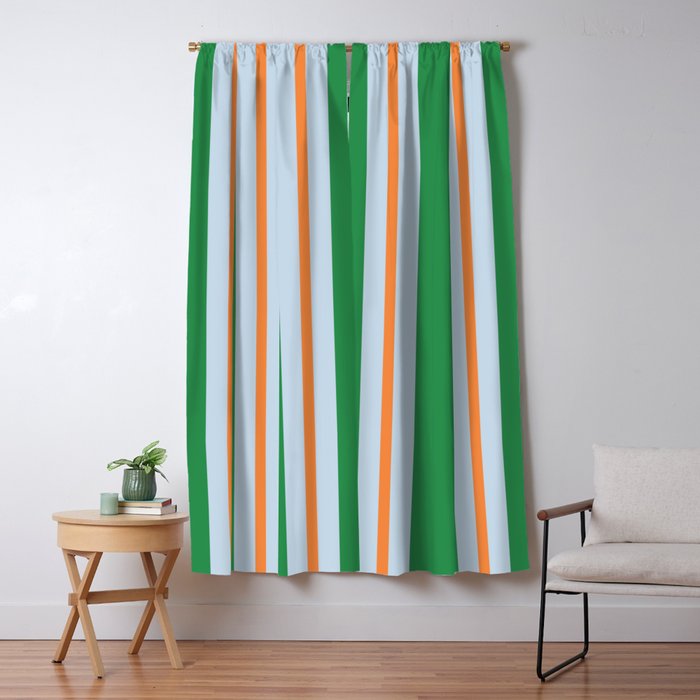 Bold Stripe Pattern in Green, Baby Blue, and Orange Window Curtain Gallery Image 1