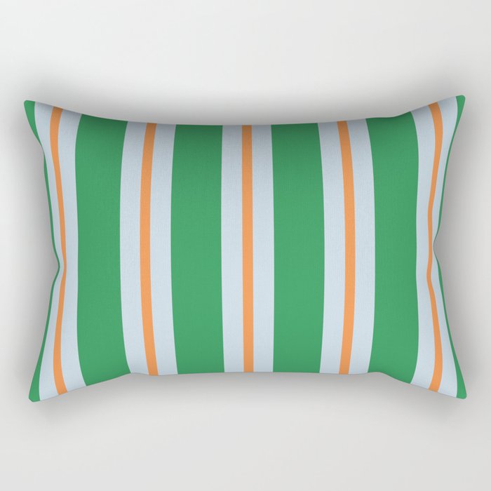 Bold Stripe Pattern in Green, Baby Blue, and Orange Rectangular Pillow Gallery Image 2