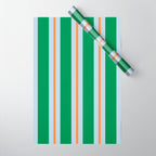 Bold Stripe Pattern in Green, Baby Blue, and Orange Wrapping Paper Gallery Image 1