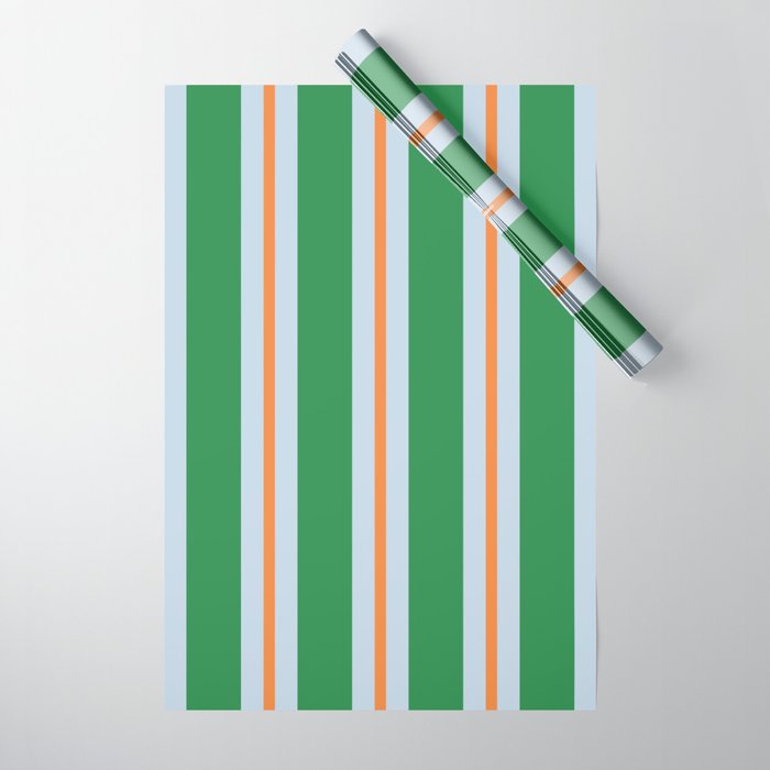 Bold Stripe Pattern in Green, Baby Blue, and Orange Wrapping Paper Gallery Image 1