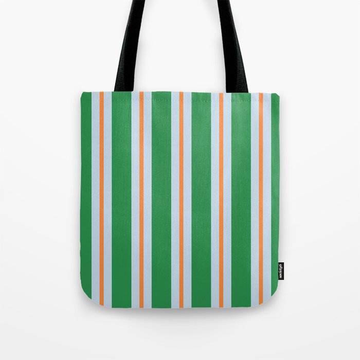 Bold Stripe Pattern in Green, Baby Blue, and Orange Tote Bag Gallery Image 1