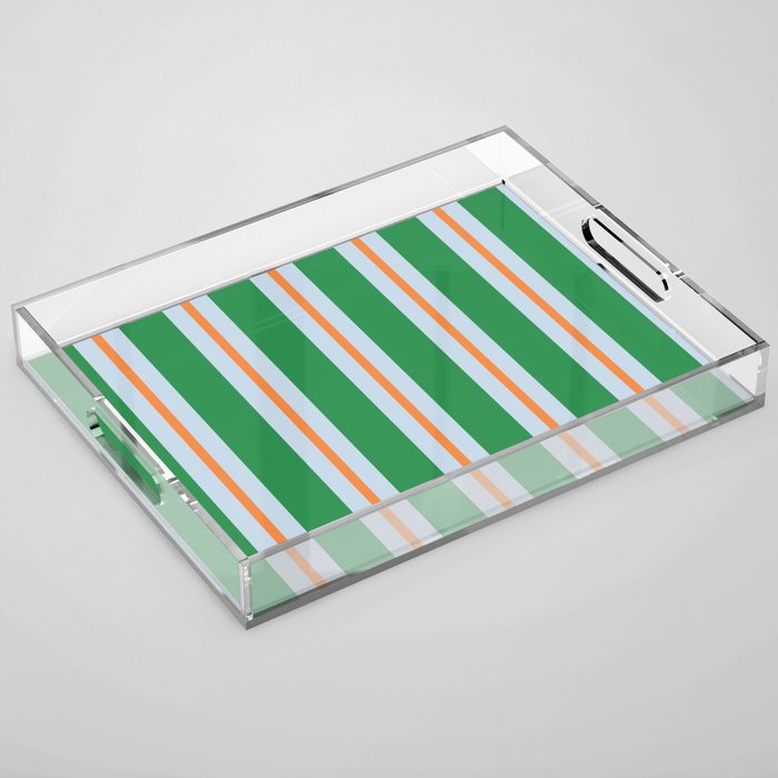 Bold Stripe Pattern in Green, Baby Blue, and Orange Acrylic Tray Gallery Image 1