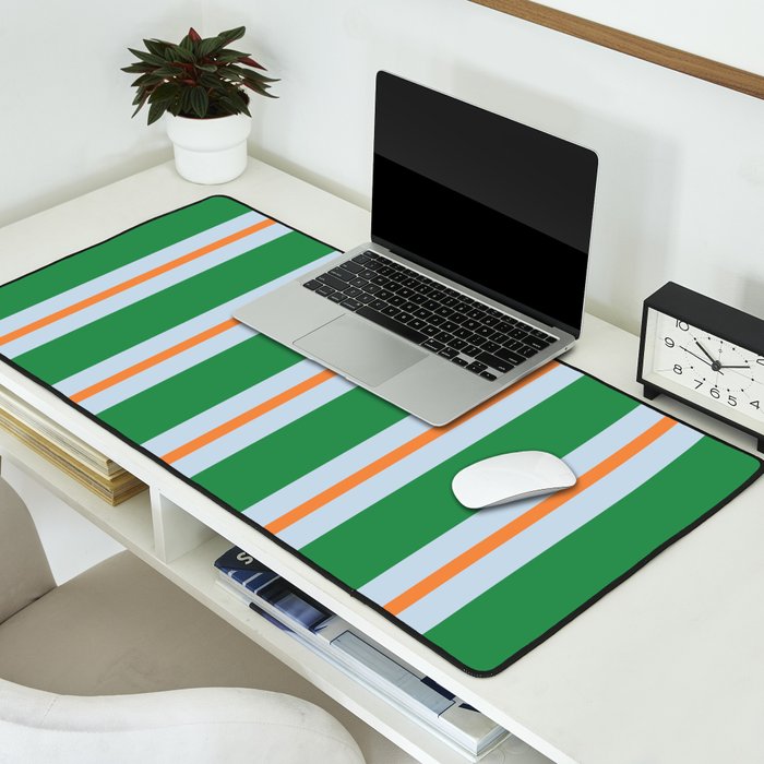 Bold Stripe Pattern in Green, Baby Blue, and Orange Desk Mat Gallery Image 2