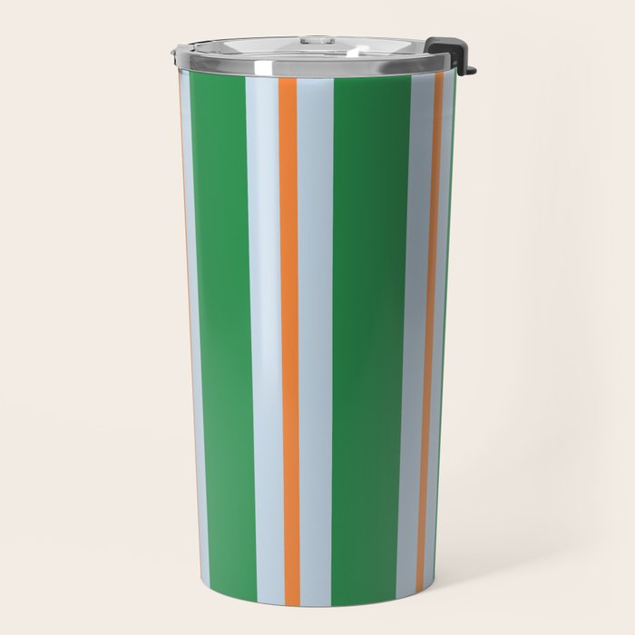 Bold Stripe Pattern in Green, Baby Blue, and Orange Travel Mug Gallery Image 2
