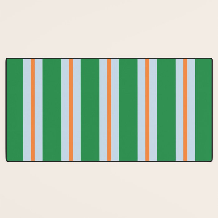 Bold Stripe Pattern in Green, Baby Blue, and Orange Desk Mat Gallery Image 3