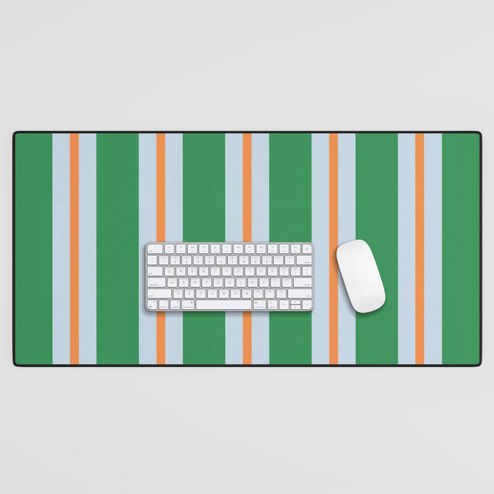 Bold Stripe Pattern in Green, Baby Blue, and Orange Desk Mat Gallery Image 1