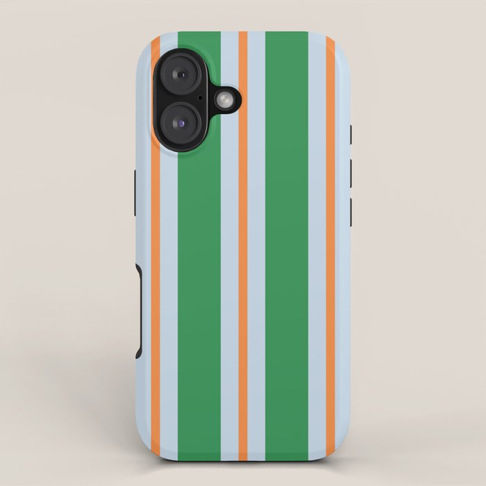 Bold Stripe Pattern in Green, Baby Blue, and Orange iPhone Case Gallery Image 1