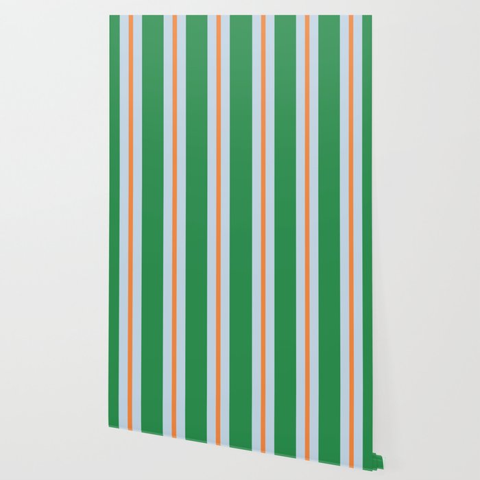 Bold Stripe Pattern in Green, Baby Blue, and Orange Wallpaper Gallery Image 2