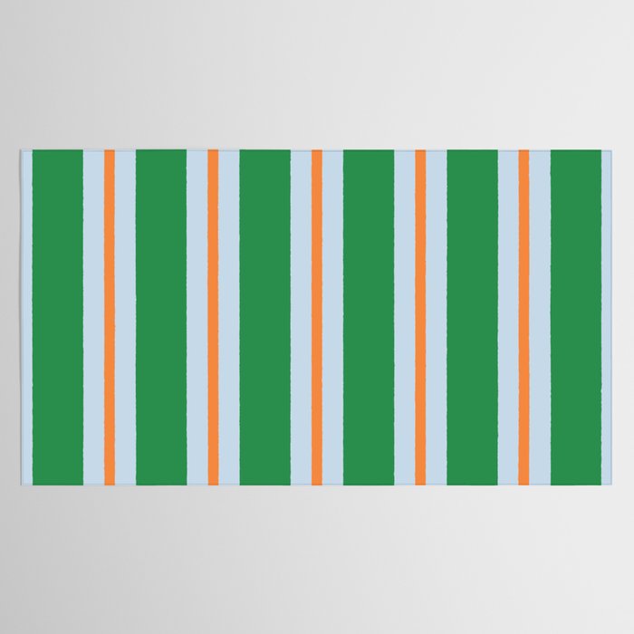 Bold Stripe Pattern in Green, Baby Blue, and Orange Tablecloth Gallery Image 2