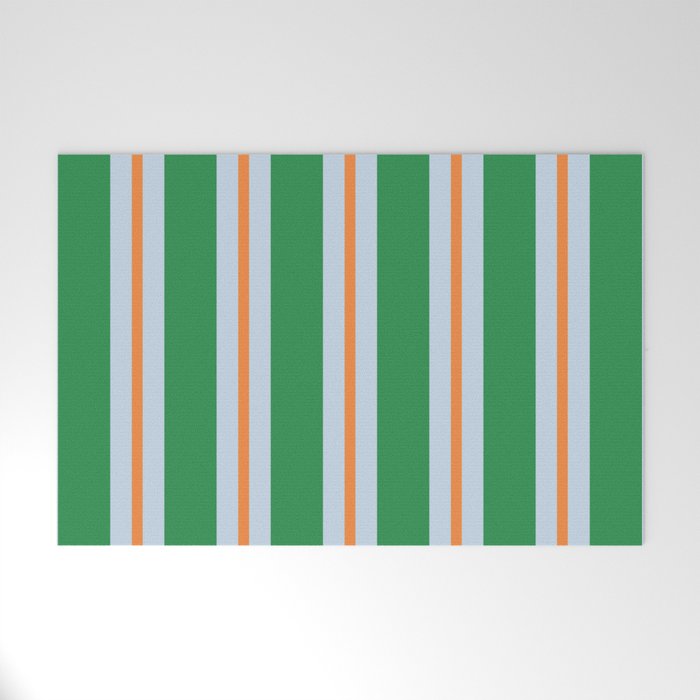 Bold Stripe Pattern in Green, Baby Blue, and Orange Welcome Mat Gallery Image 1