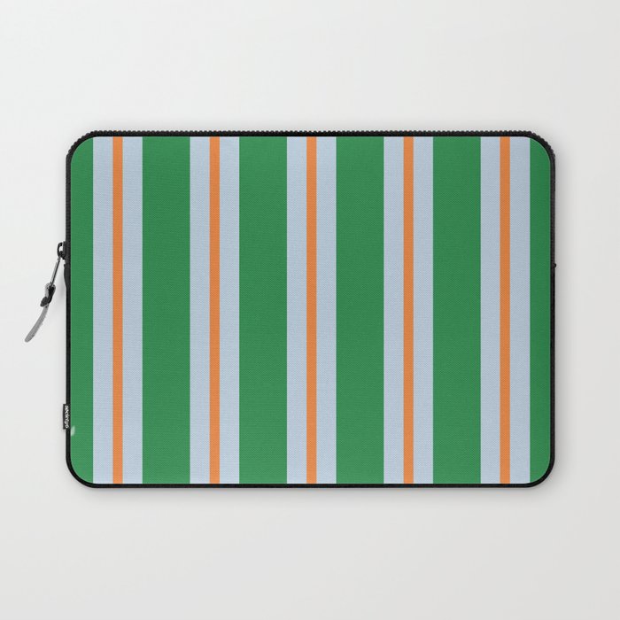 Bold Stripe Pattern in Green, Baby Blue, and Orange Laptop Sleeve Gallery Image 1