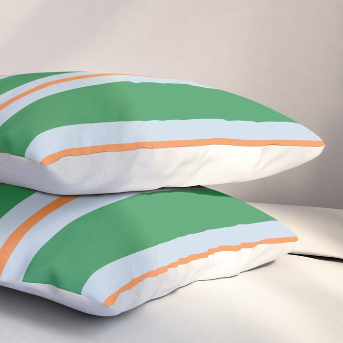 Bold Stripe Pattern in Green, Baby Blue, and Orange Pillow Sham Gallery Image 3