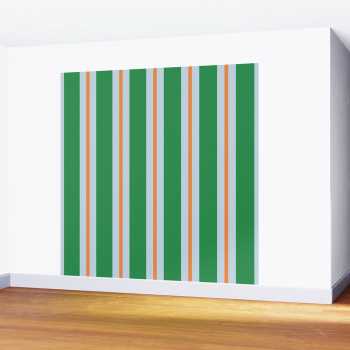 Bold Stripe Pattern in Green, Baby Blue, and Orange Wall Mural Gallery Image 2