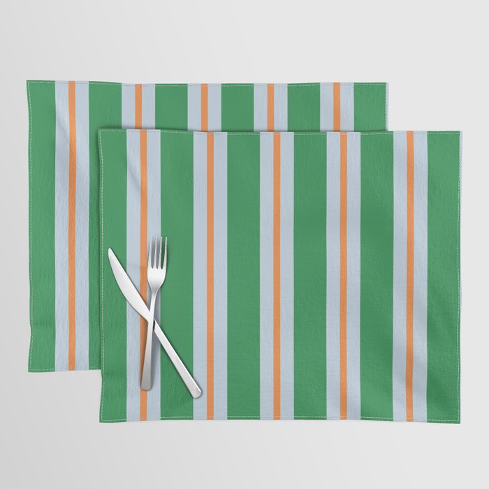 Bold Stripe Pattern in Green, Baby Blue, and Orange Placemat Gallery Image 1