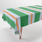 Bold Stripe Pattern in Green, Baby Blue, and Orange Tablecloth Gallery Image 1